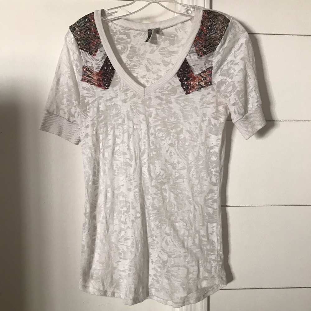 BKE Buckle Burn Out Tee with Embroidery Detail